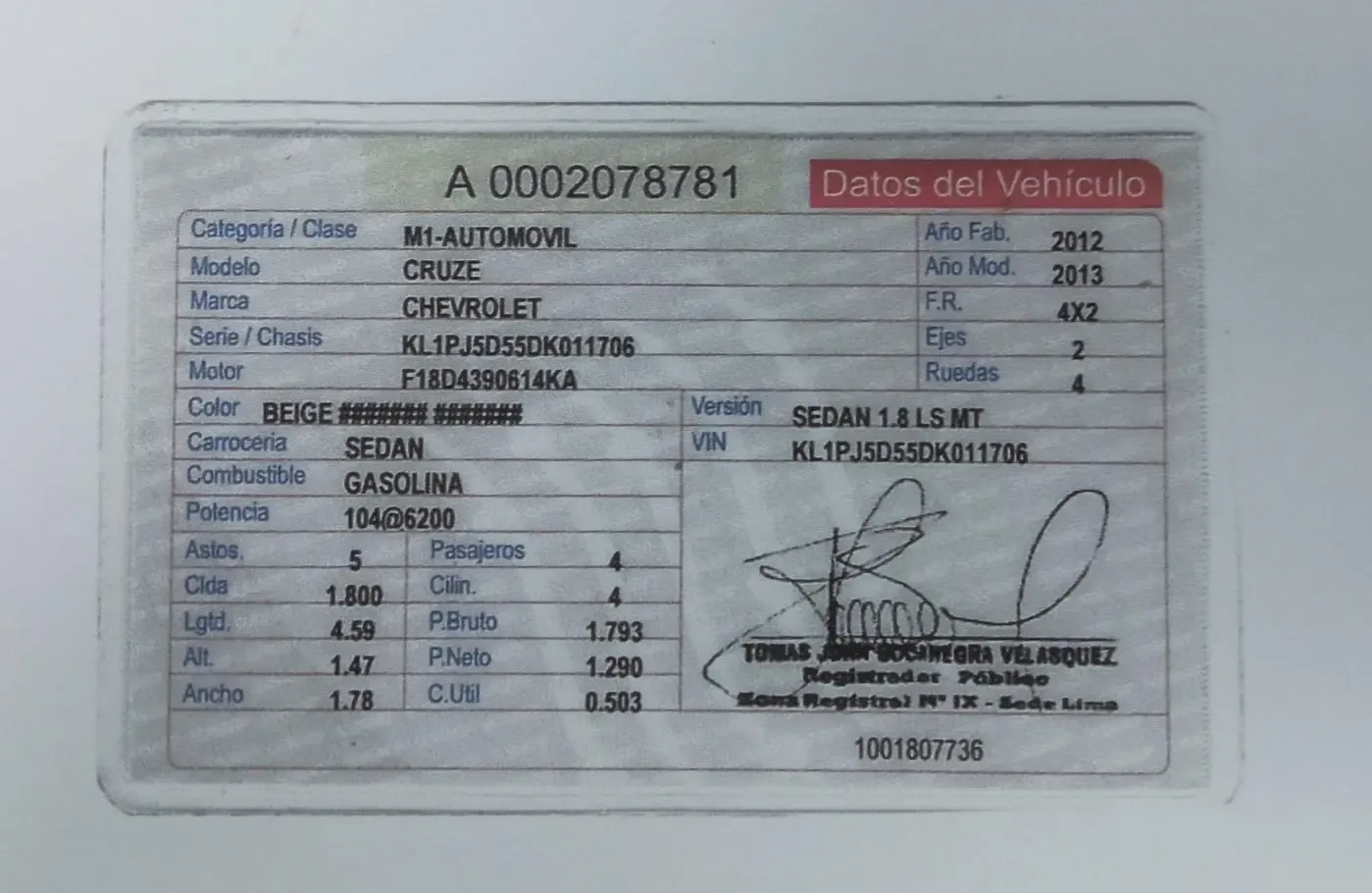 CHEVROLET Cruze LS MT
